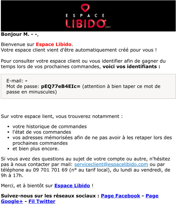 Espace Libido - Votre mot de passe, M. --
