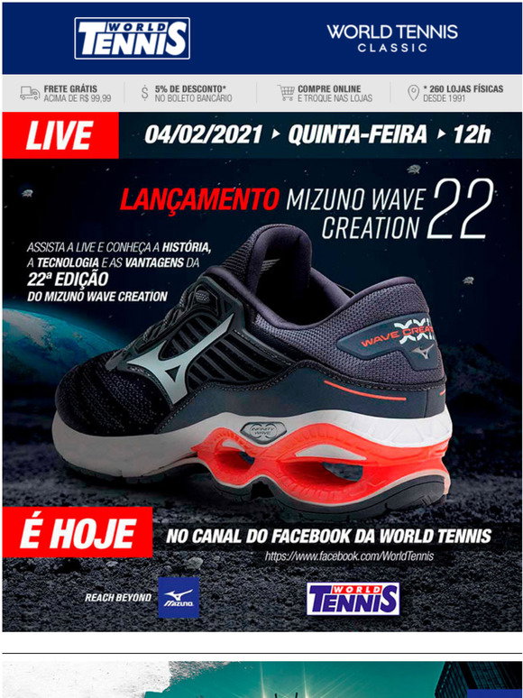 World Tennis: Confira hoje a Live de Lançamento Novo Mizuno Wave Creation  22. Acompanhe ao vivo a partir das 12h no Facebook da World Tennis! | Milled