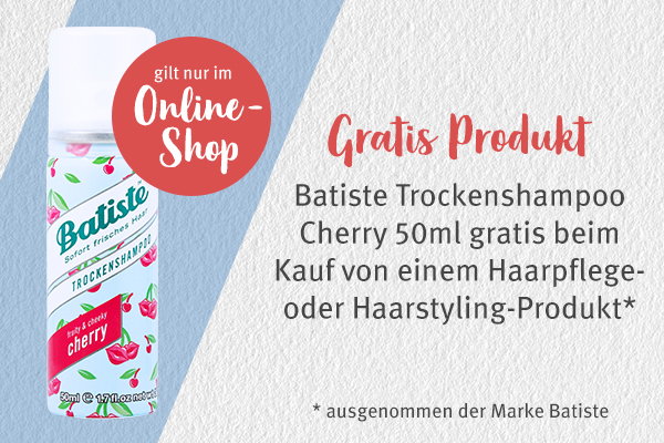 Nur online: Jetzt Batiste Trockenshampoo gratis bei Kauf von einem Haarpflege- oder Haarstyling-Produkt sichern!