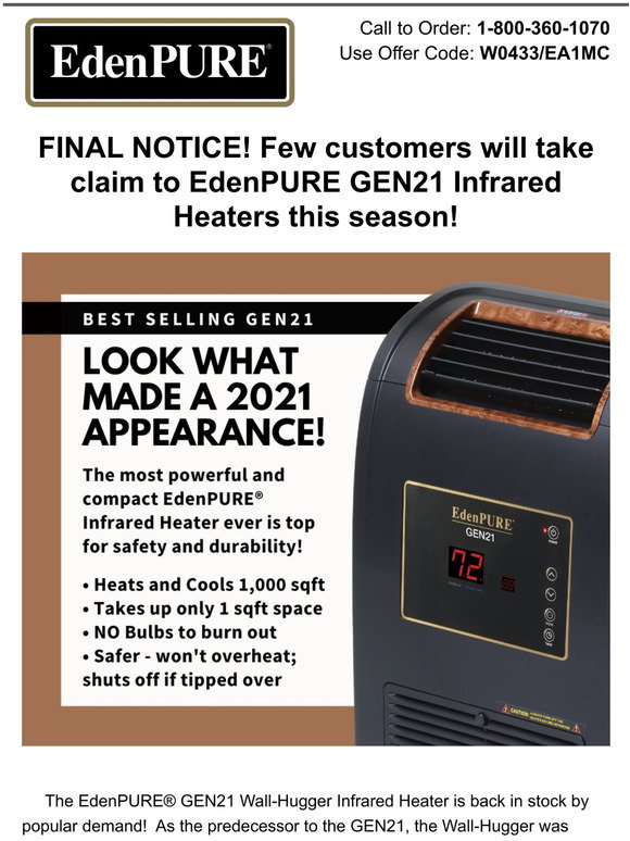 EdenPURE®: The Most Requested Heater - BACK IN STOCK for a limited time! |  Milled