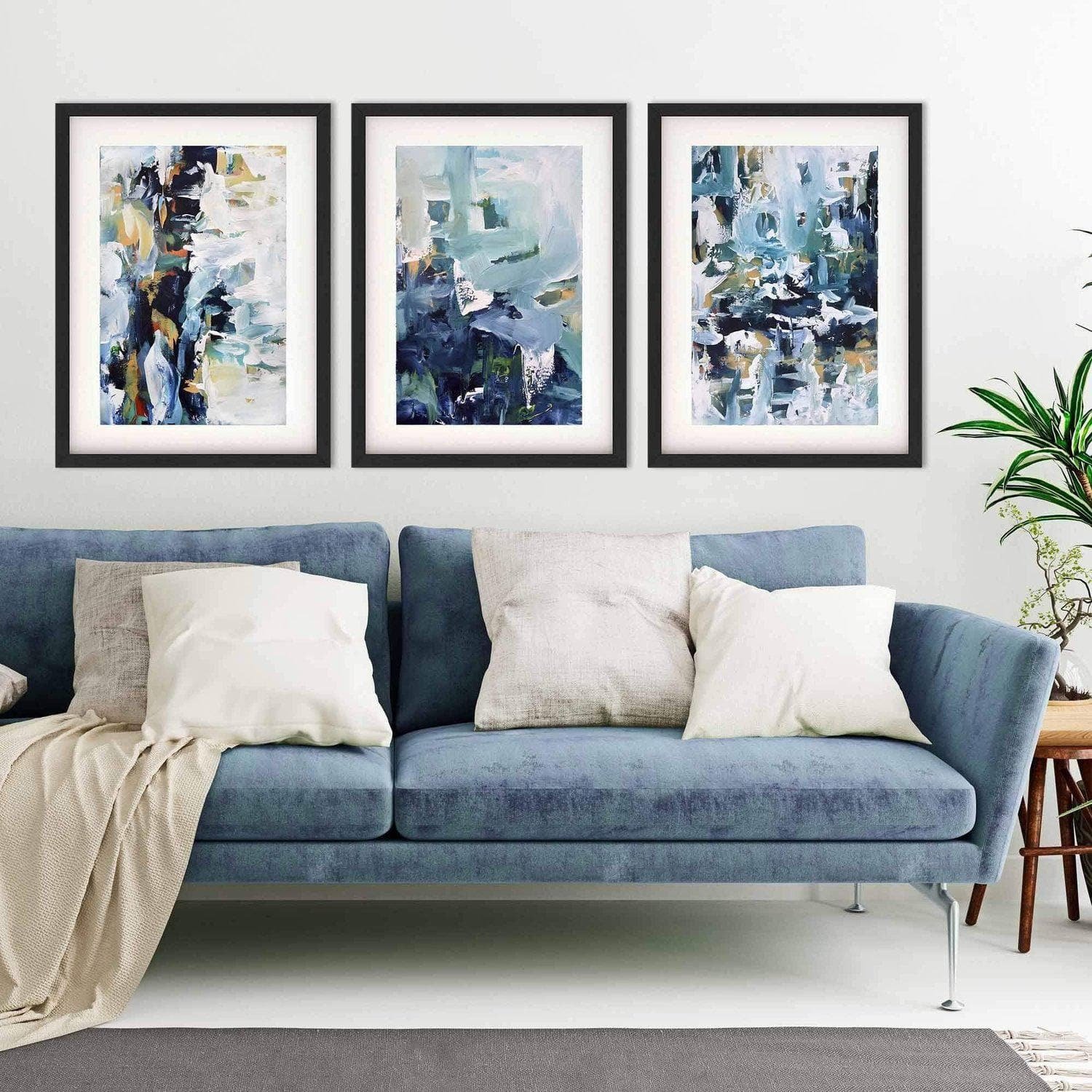 Image of Textured Blue Abstract - Print Set Of 3