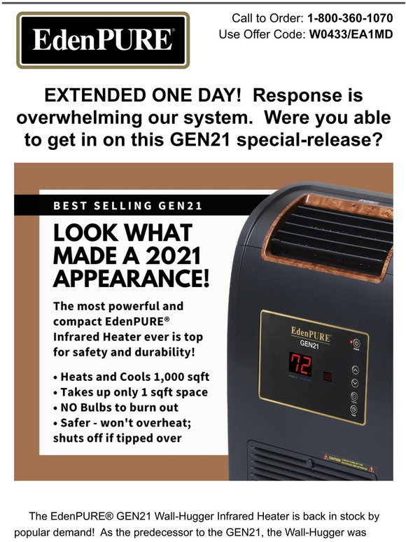 EdenPURE®: The Most Requested Heater - BACK IN STOCK for a limited time! |  Milled