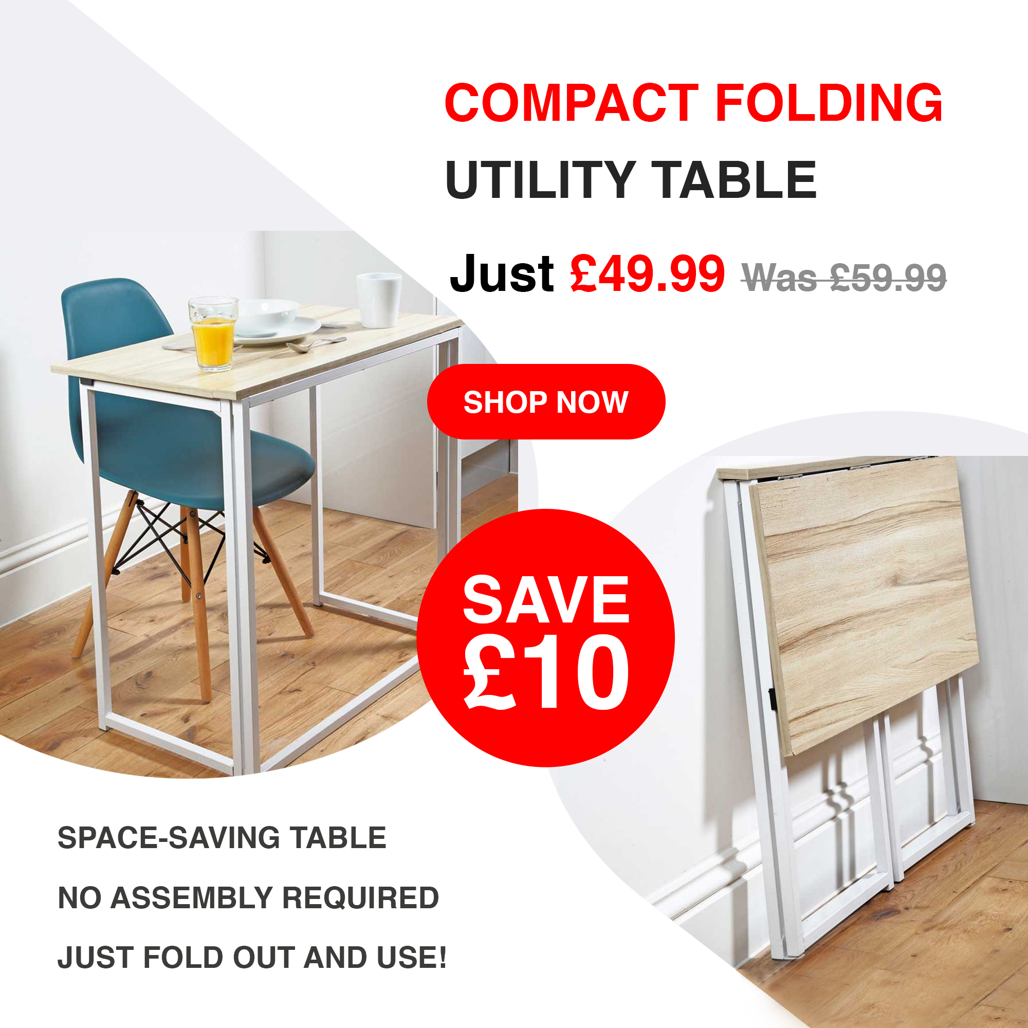 Easylife Group: Compact Folding Utility Table - Just £49.99