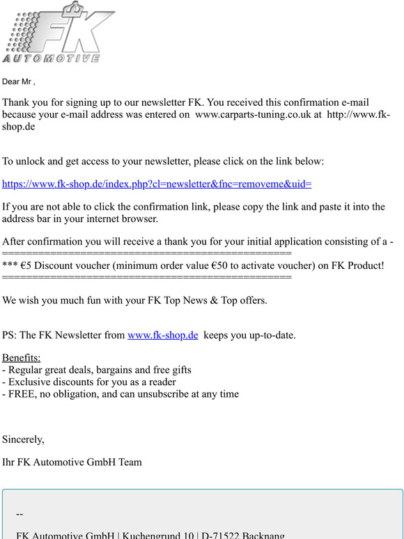 Newsletter FK Automotive GmbH