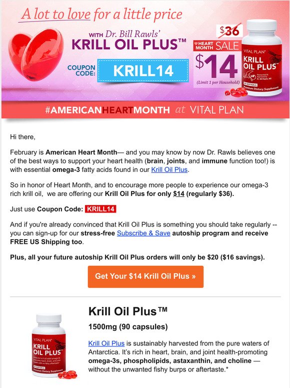 ❤️ Heart Month Sale ~ $14 Krill Oil Plus™ (Reg. $36)