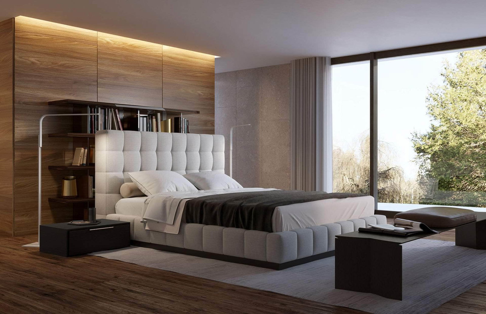 Thompson Square Tufted Fabric Platform Bed - Available in 2 Colours and 5 Sizes