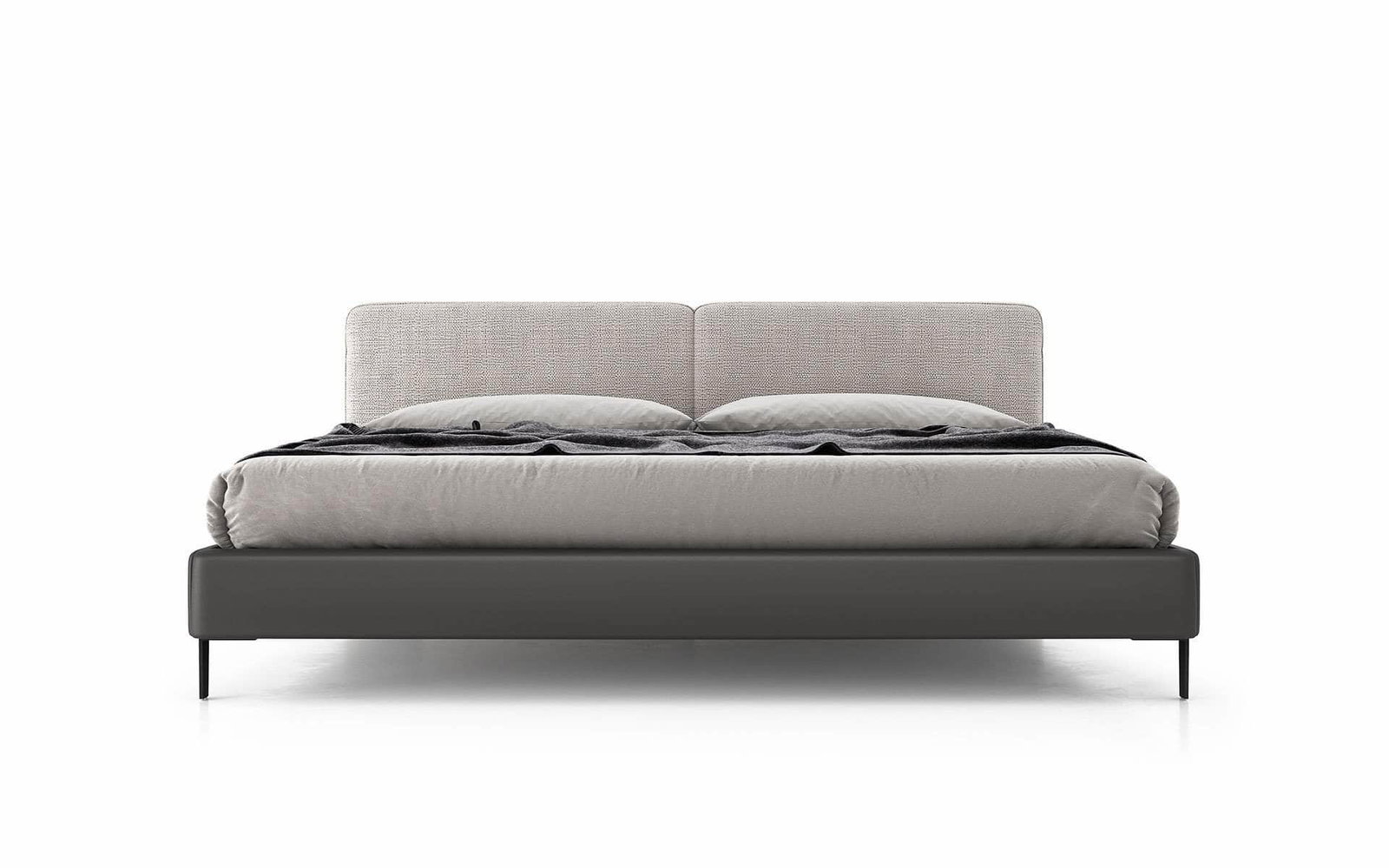 Bethune Platform Bed in Gibraltar Fabric and Gunmetal Eco Leather - Available in 3 Sizes