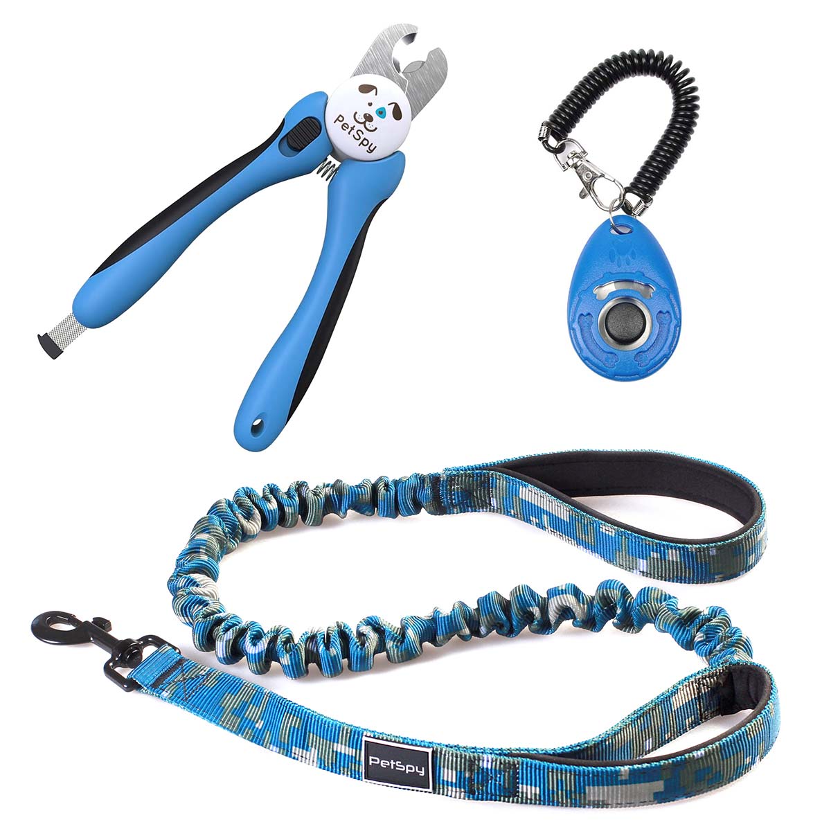 PetSpy Train-Walk-Groom Bundle with Dog Clicker, Bungee Leash, and Nail Clipper