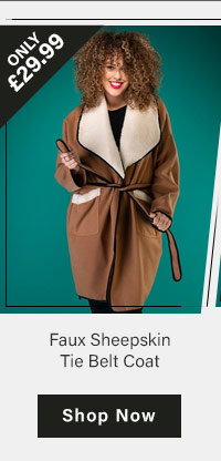 Faux Sheepskin Tie Belt Coat