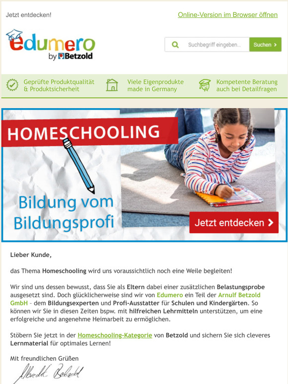 Unterstützung für das Homeschooling