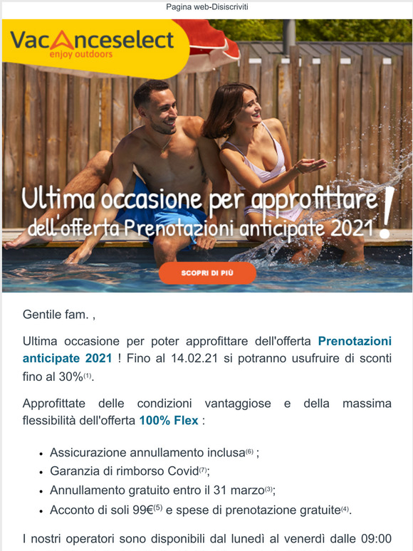 Ultima occasione per approfittare dell'offerta Prenotazioni anticipate 2021!