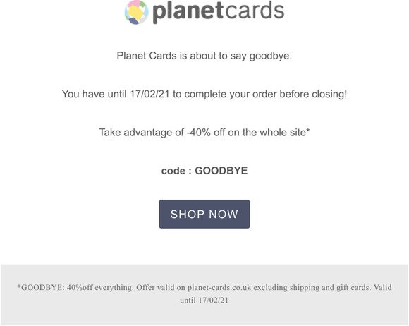 Planet Cards is about to say goodbye