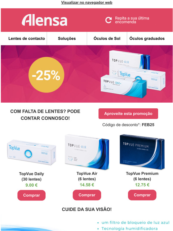 Consiga lentes -- agora com um desconto de 25%!