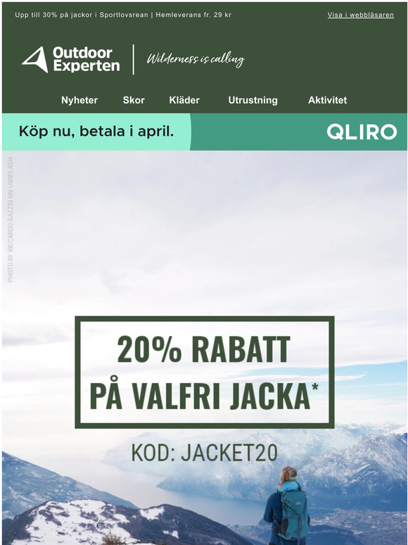 20% rabatt på valfri jacka hos OutdoorExperten.se