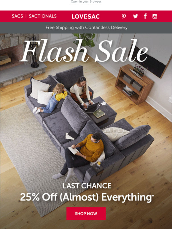 LoveSac Don’t Miss Out! Last Chance to Score 25 off (Almost