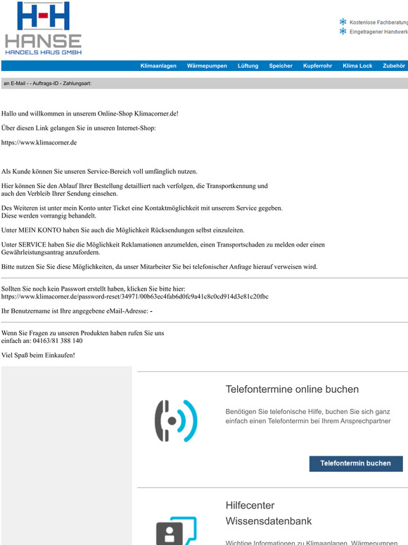 Willkommen bei KlimaCorner.de - Nutzen Sie Ihr Kundenkonto ! - VER123