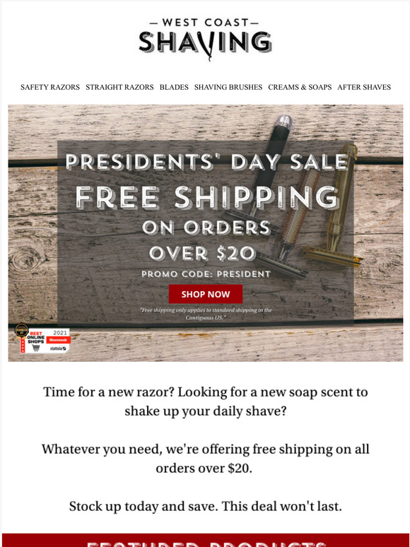 West Coast Shaving Don't Miss Free Shipping over 20 Milled