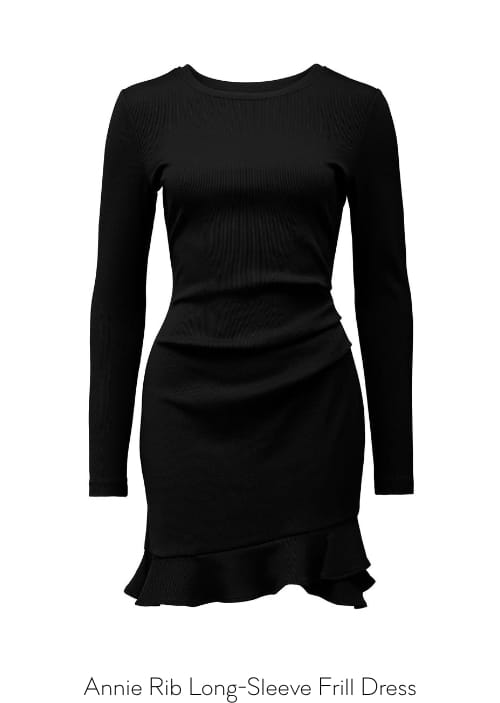 annie rib long sleeve frill dress