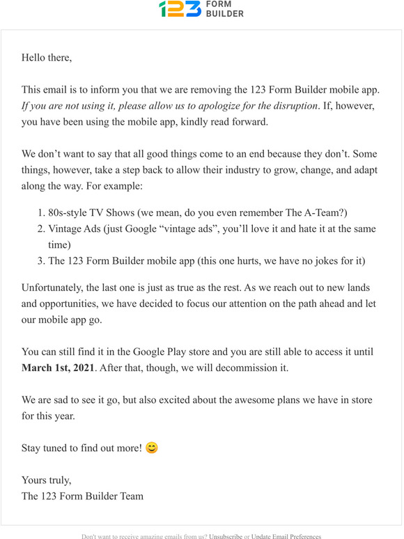 Farewell, 123 Form Builder Mobile App! 💔