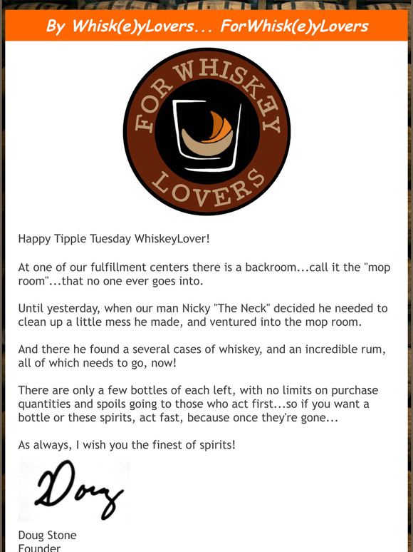 WhiskeyLovers: - Found: Cases of Spirits in The Mop Room!