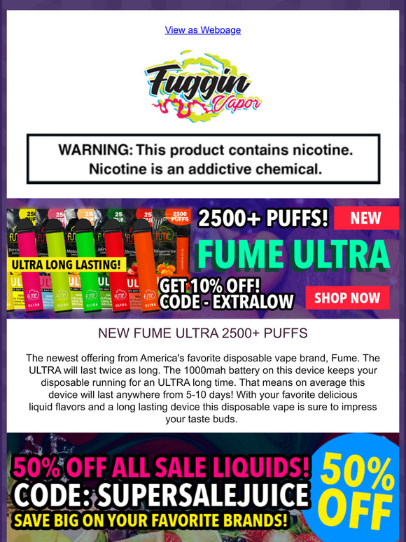 Fuggin Vapor Co. Vape Alert NEW Fume Ultra! 2500+ Puffs Ultra long