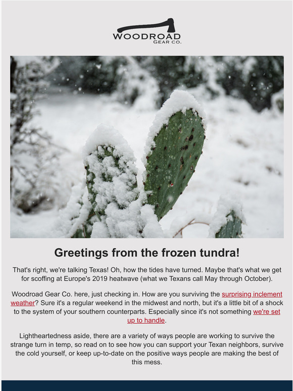 Howdy from the frozen tundra formerly known as Texas