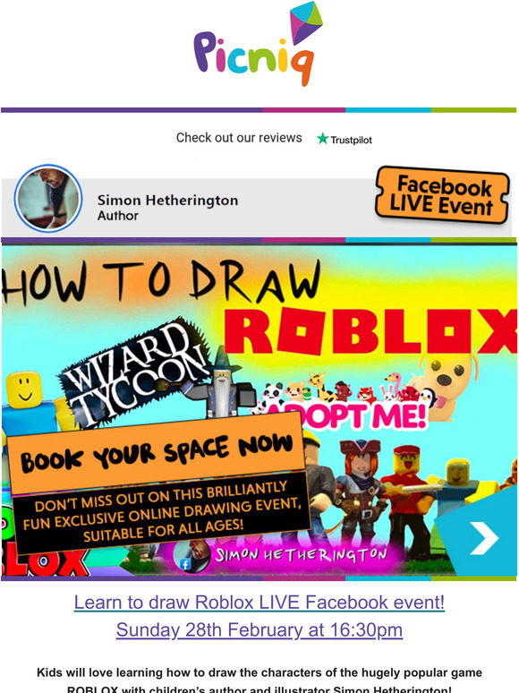 Picniq Live Roblox Event With Children S Author And Illustrator Simon Hetherington Milled - roblox live now