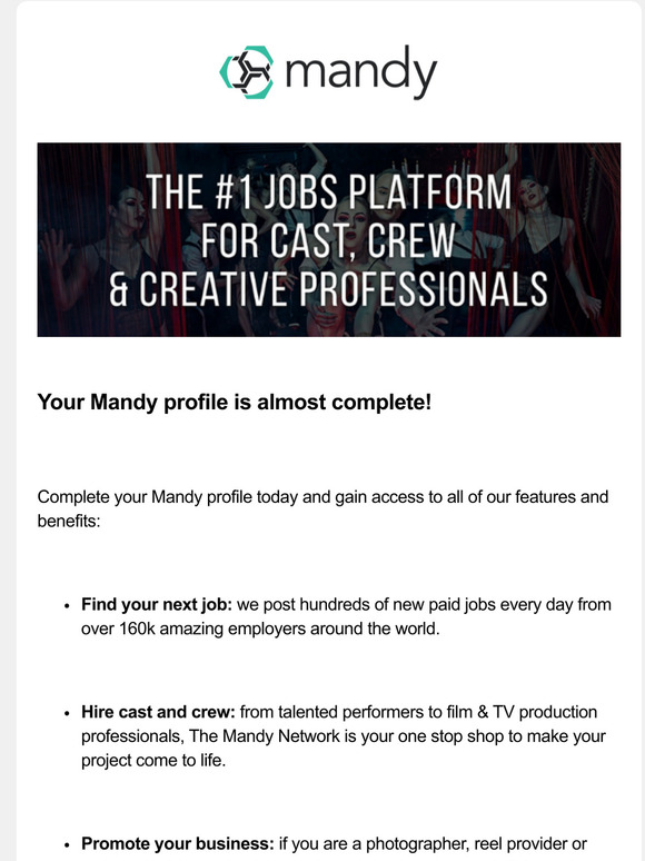 Complete your Mandy profile today!