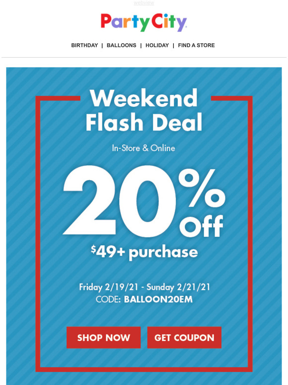 Party City Take 20 Off All Weekend Long Milled