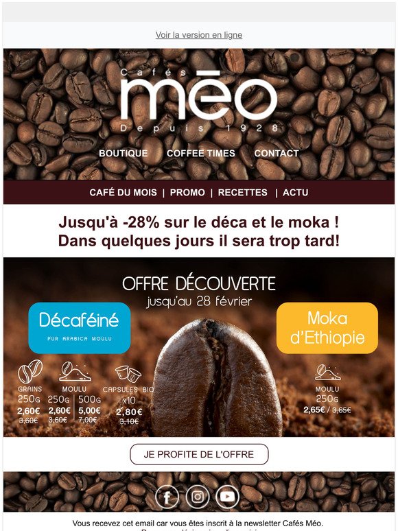 Café en grains Méo, bio et certifié Max Havelaar : grain, moulu
