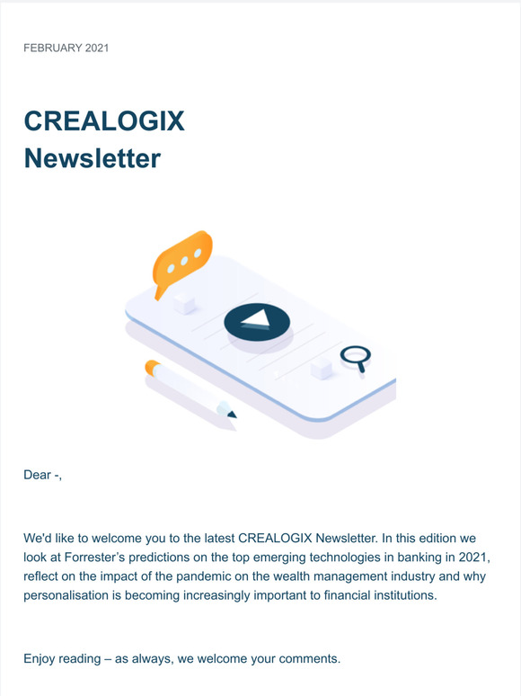 ✉️ CREALOGIX Newsletter | Forrester’s Top Emerging Technologies, the impact of the pandemic and the elusive segment of one
