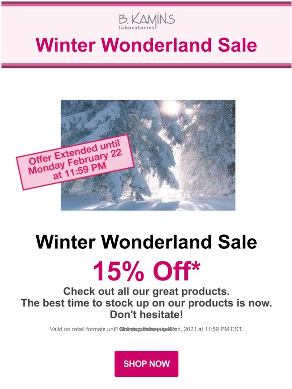 Extended Winter Wonderland Sale @ BKamins.com - 15% Off