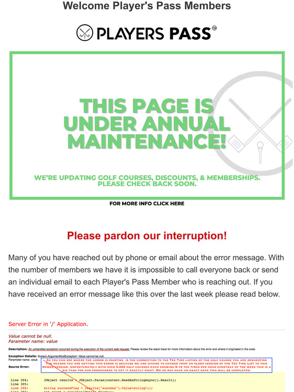Player's Pass Update and Error Message