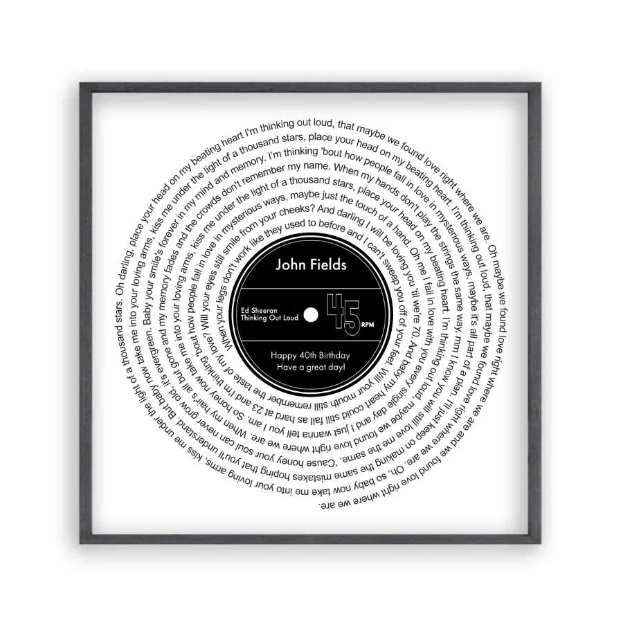 Image of Personalised Favourite Song Lyrics Vinyl Record Print