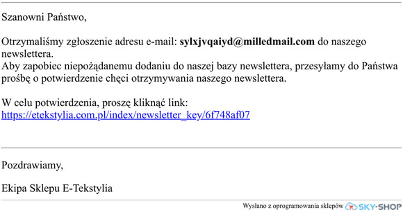 Potwierdzenie zapisu do newslettera
