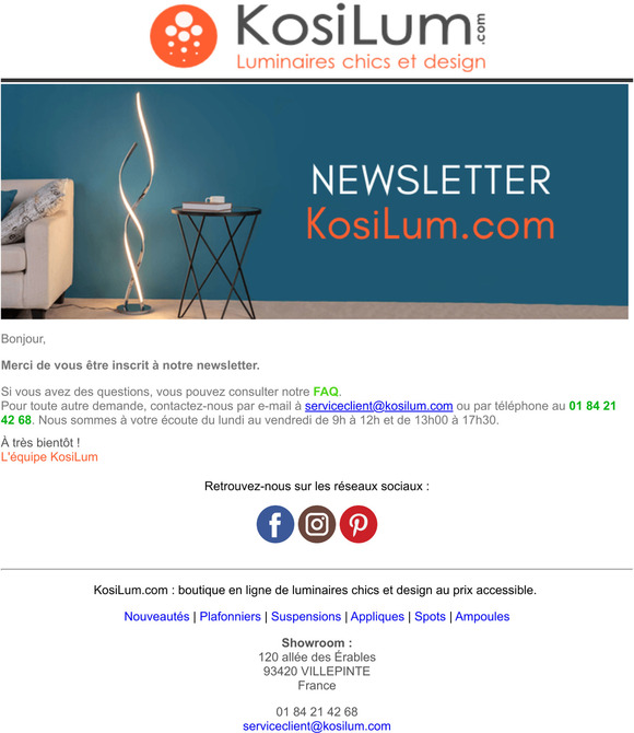 [KOSILUM] Confirmation newsletter