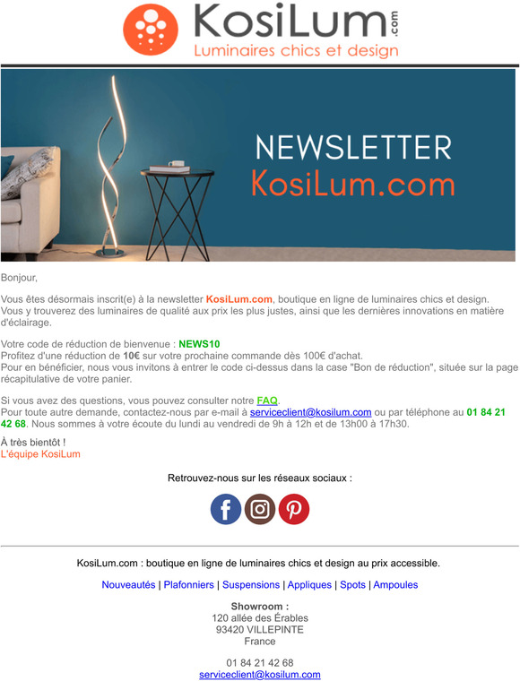 [KOSILUM] Bon de réduction newsletter