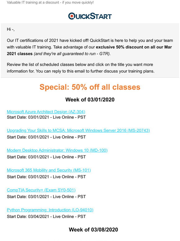 Quickstart 50 Off March It Certification Milled