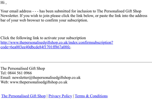 The Personalised Gift Shop - Please confirm your subscription