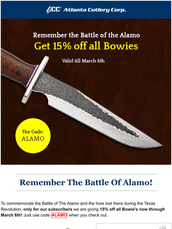 Atlanta Cutlery Corp. Remember the Battle of Alamo! Milled