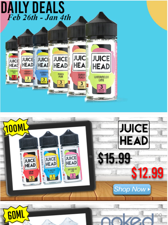Daily Deals: Juice Head $12.50, Naked 100 $10.99
