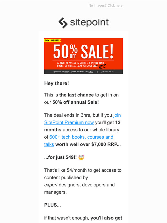 3hrs left, don't miss our 50% off sale!