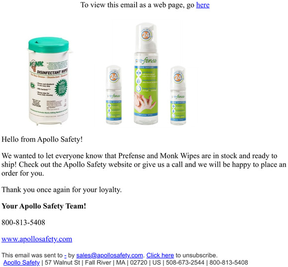 Apollo Safety - Monk Wipes and Prefense Are Here!