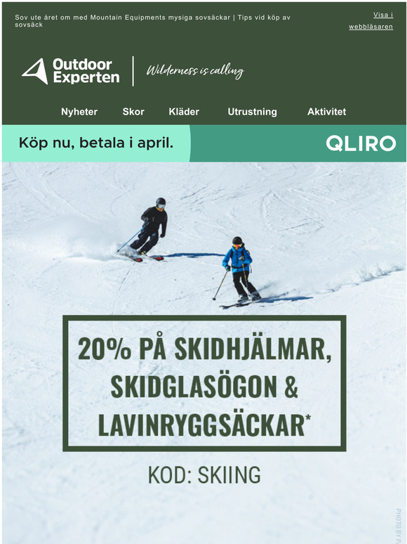 20% rabatt p skidglasgon, skidhjlmar & lavinryggsckar 