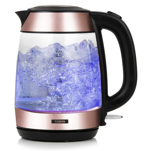 tower rose gold smoked glass kettle