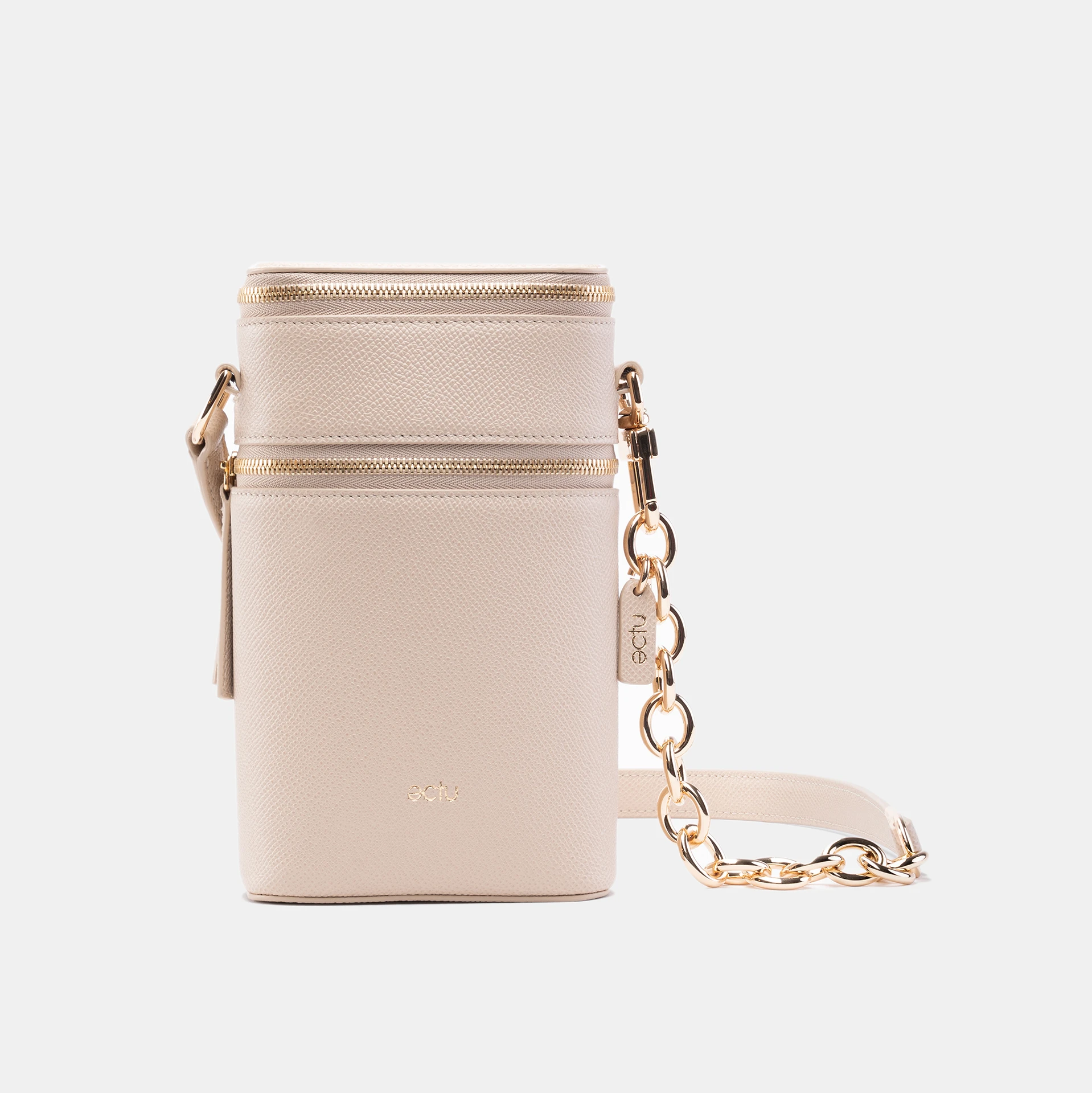 Image of Veda Double Zipper Italian Leather Crossbody in Sand