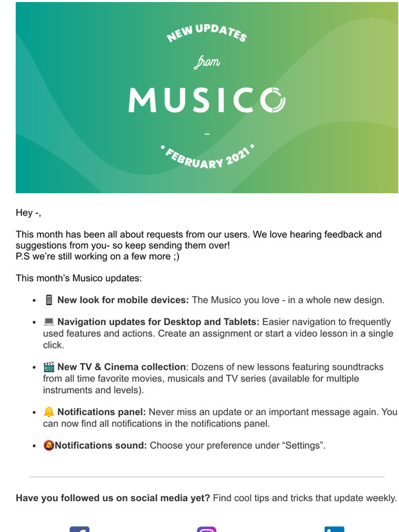 Musico updates - February 2020