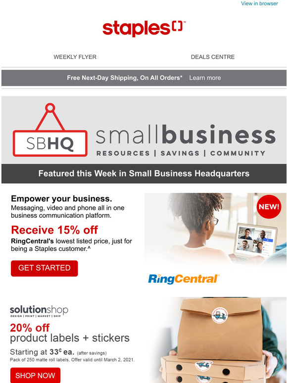 Staples Canada ALERT Savings to empower your business have arrived