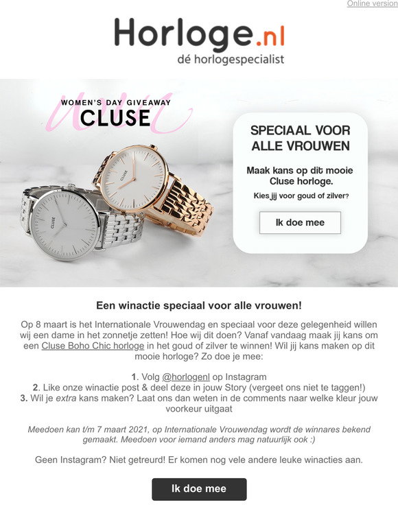 Horloge NL-BE: Maak kans op een Cluse horloge | Milled