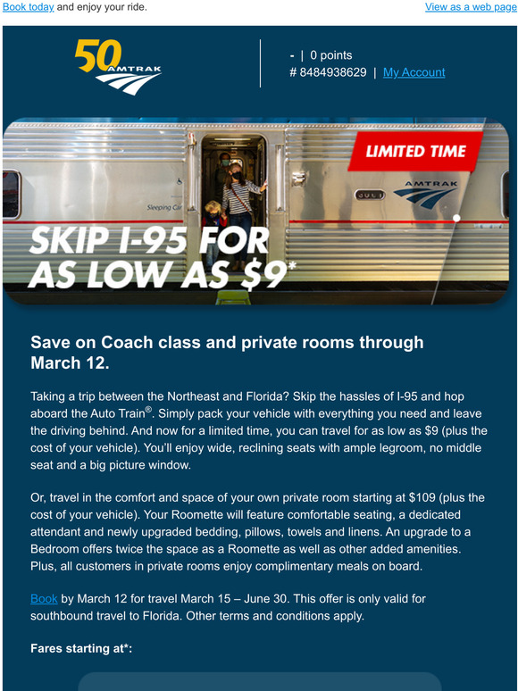 Amtrak Auto Train fares as low as 9 + your vehicle Milled
